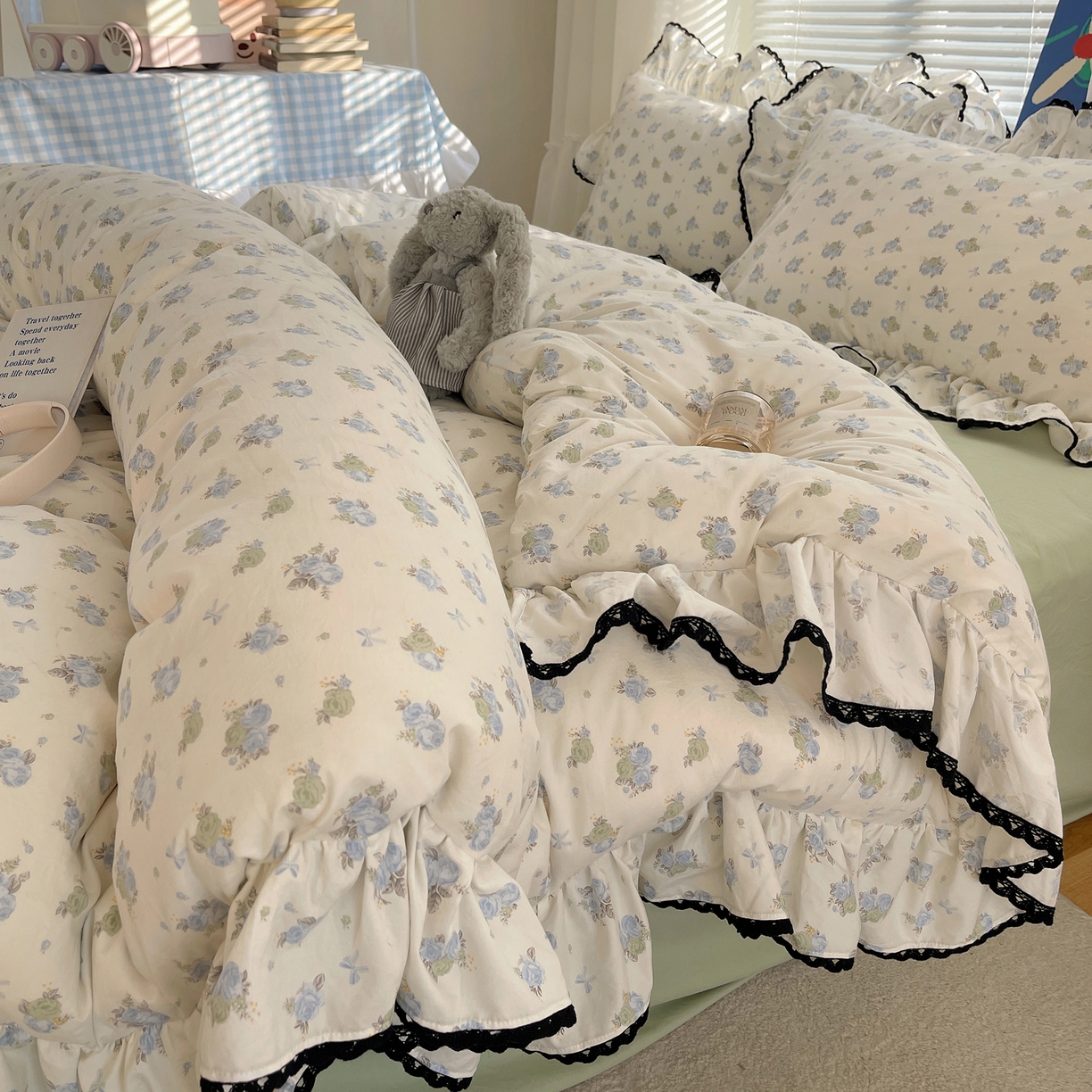 91家纺网 家纺一手货源 找家纺 （总）三朵家纺 2026新款云柔水洗棉大花边A类韩版四件套