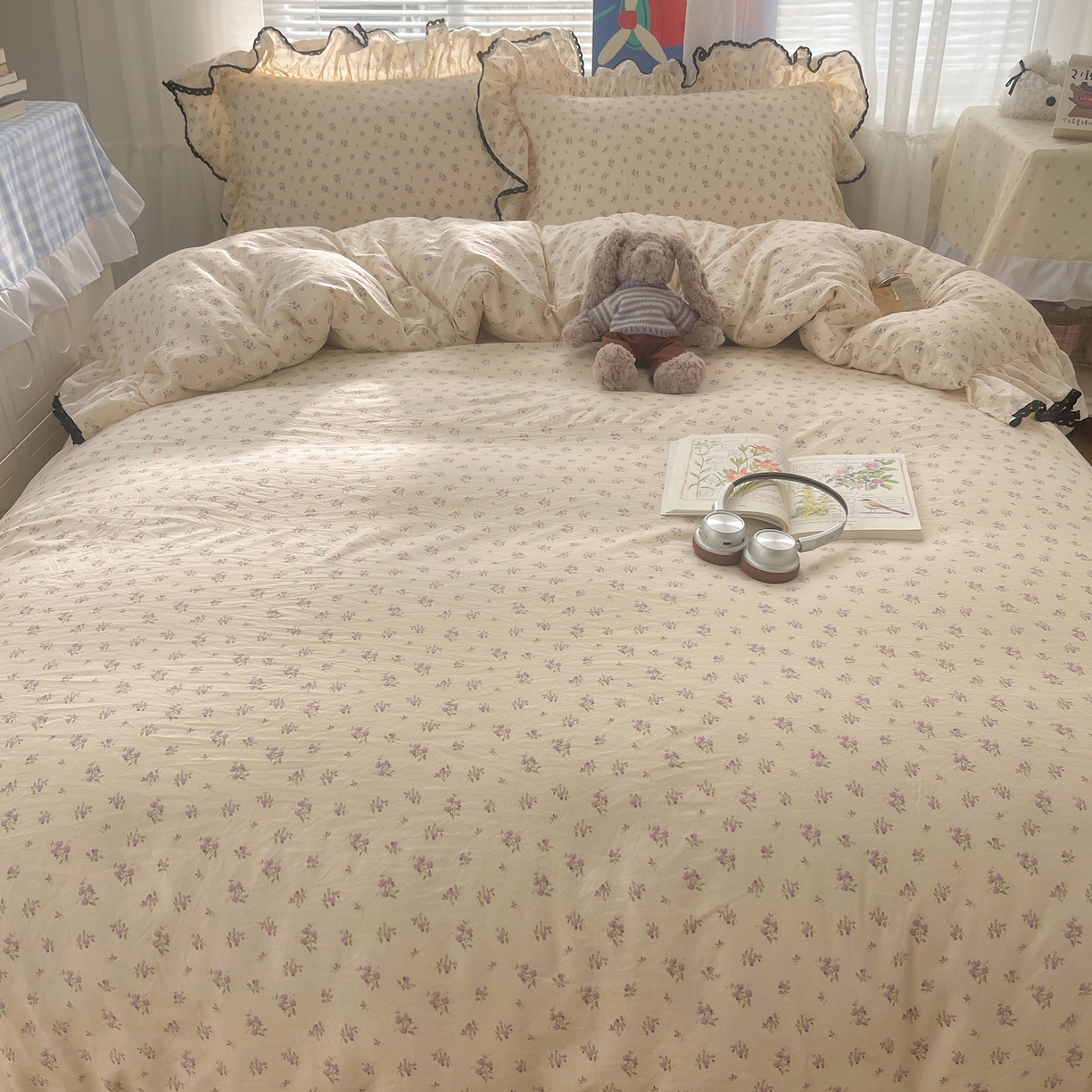 91家纺网 家纺一手货源 找家纺 三朵家纺 2026新款云柔水洗棉大花边A类韩版四件套 梵高印象