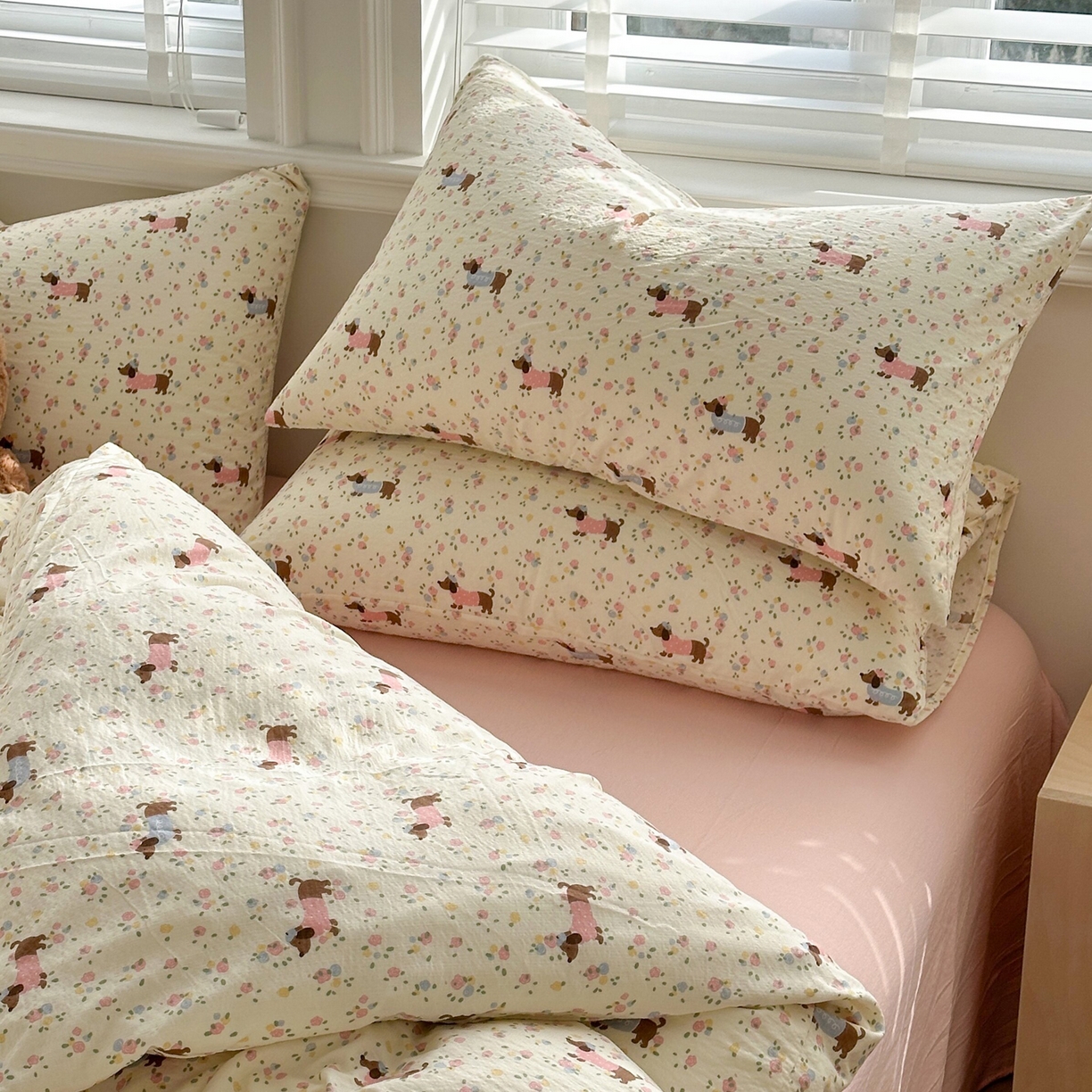 多品家纺 2026新款奶呼呼超柔云感双层纱系列单枕套 花田小狗