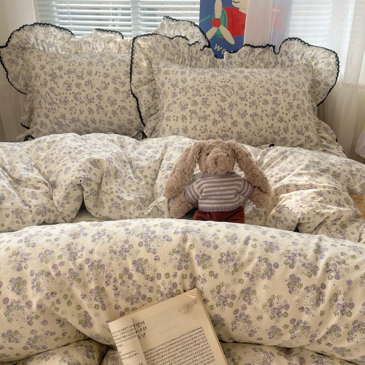 91家纺网 家纺一手货源 找家纺 三朵家纺 2026新款云柔水洗棉大花边A类韩版四件套 梵高印象