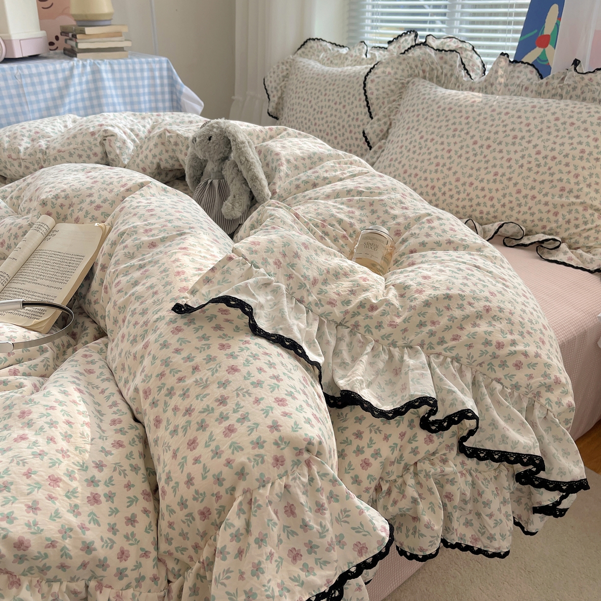 三朵家纺 2026新款云柔水洗棉大花边A类韩版四件套 青樱花梦