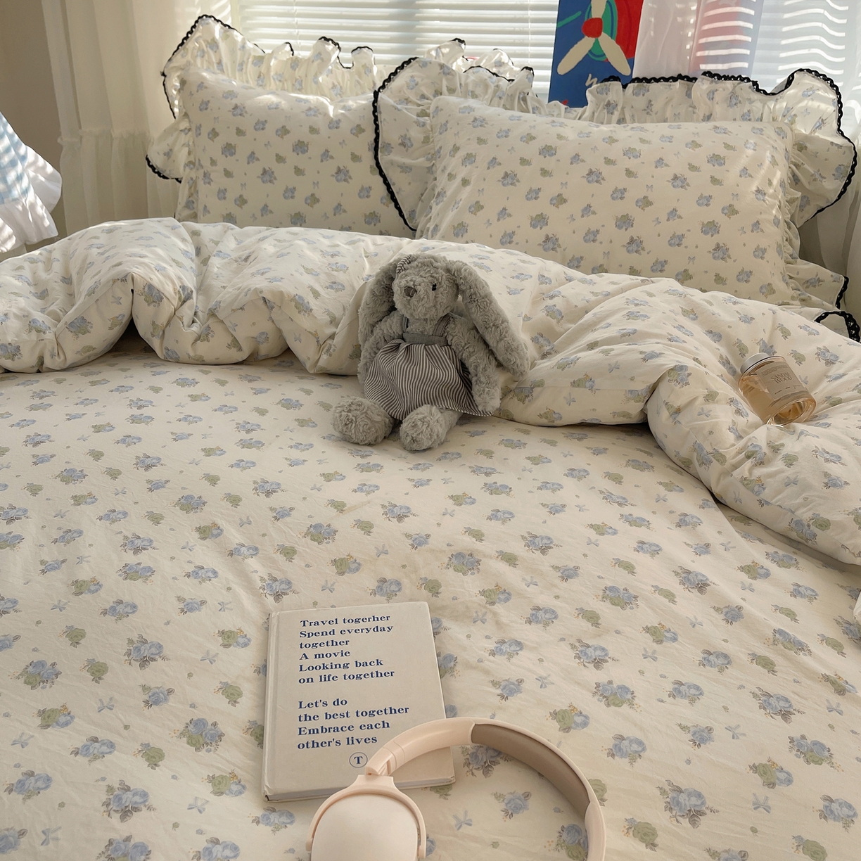 91家纺网 家纺一手货源 找家纺 三朵家纺 2026新款云柔水洗棉大花边A类韩版四件套 沐语花朝