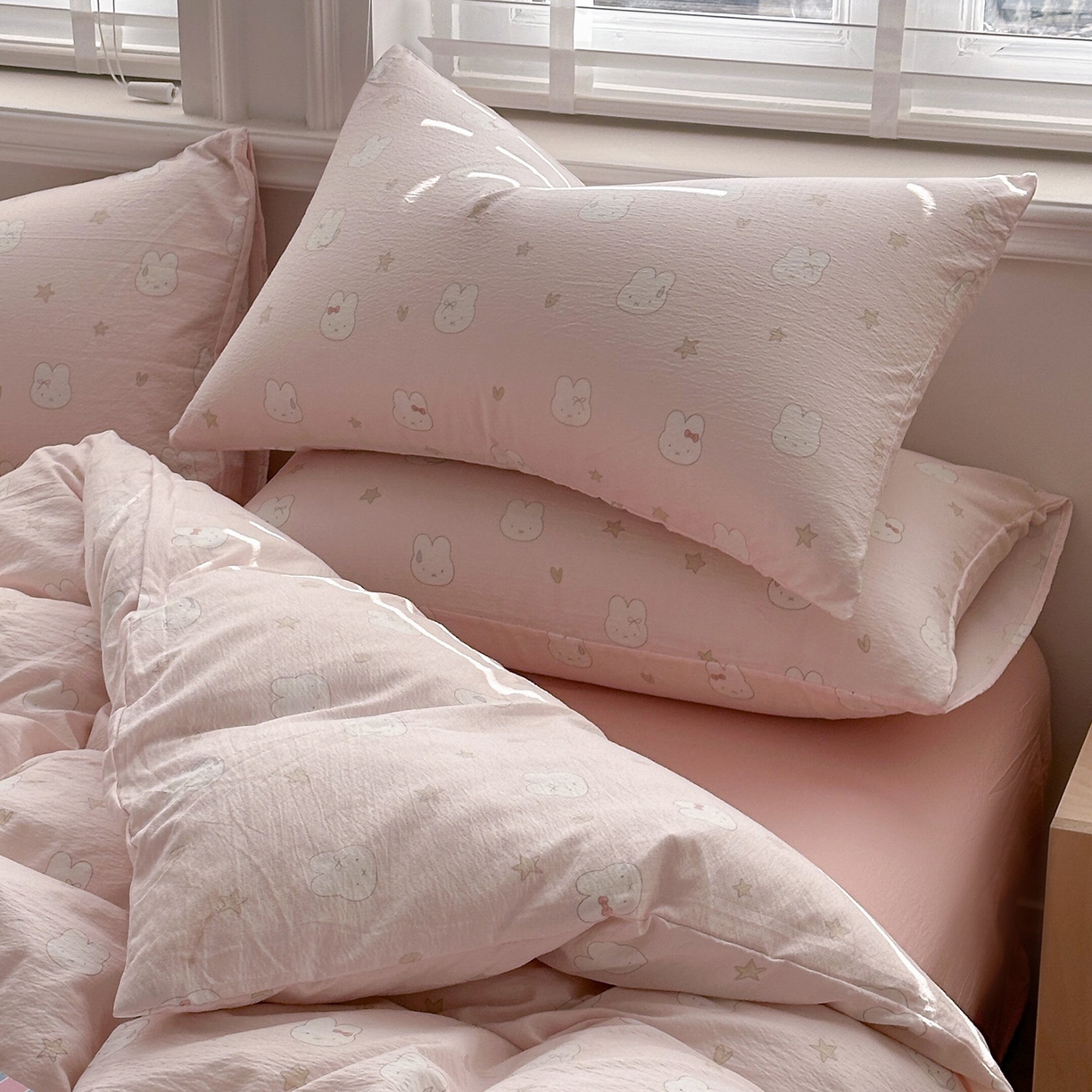 多品家纺 2026新款奶呼呼超柔云感双层纱系列单枕套 桃气兔兔