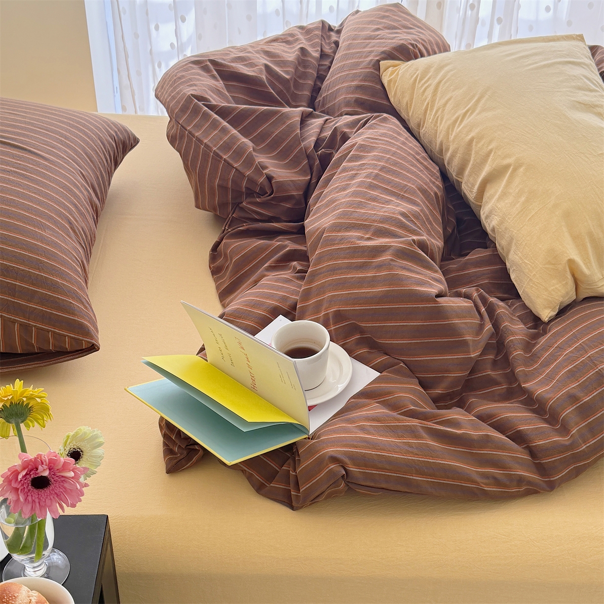 91家纺网 家纺一手货源 找家纺 （总）三朵家纺 2026新款复古简约格子混搭全棉纯棉色织水洗棉四件套