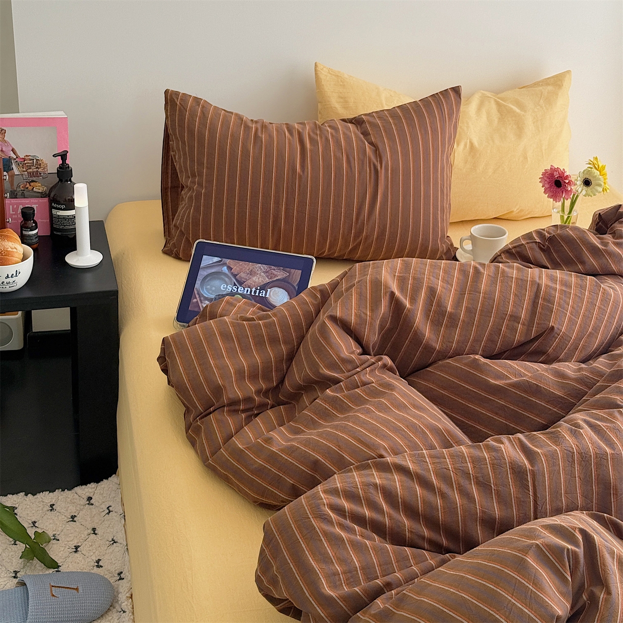 91家纺网 家纺一手货源 找家纺 （总）三朵家纺 2026新款复古简约格子混搭全棉纯棉色织水洗棉四件套