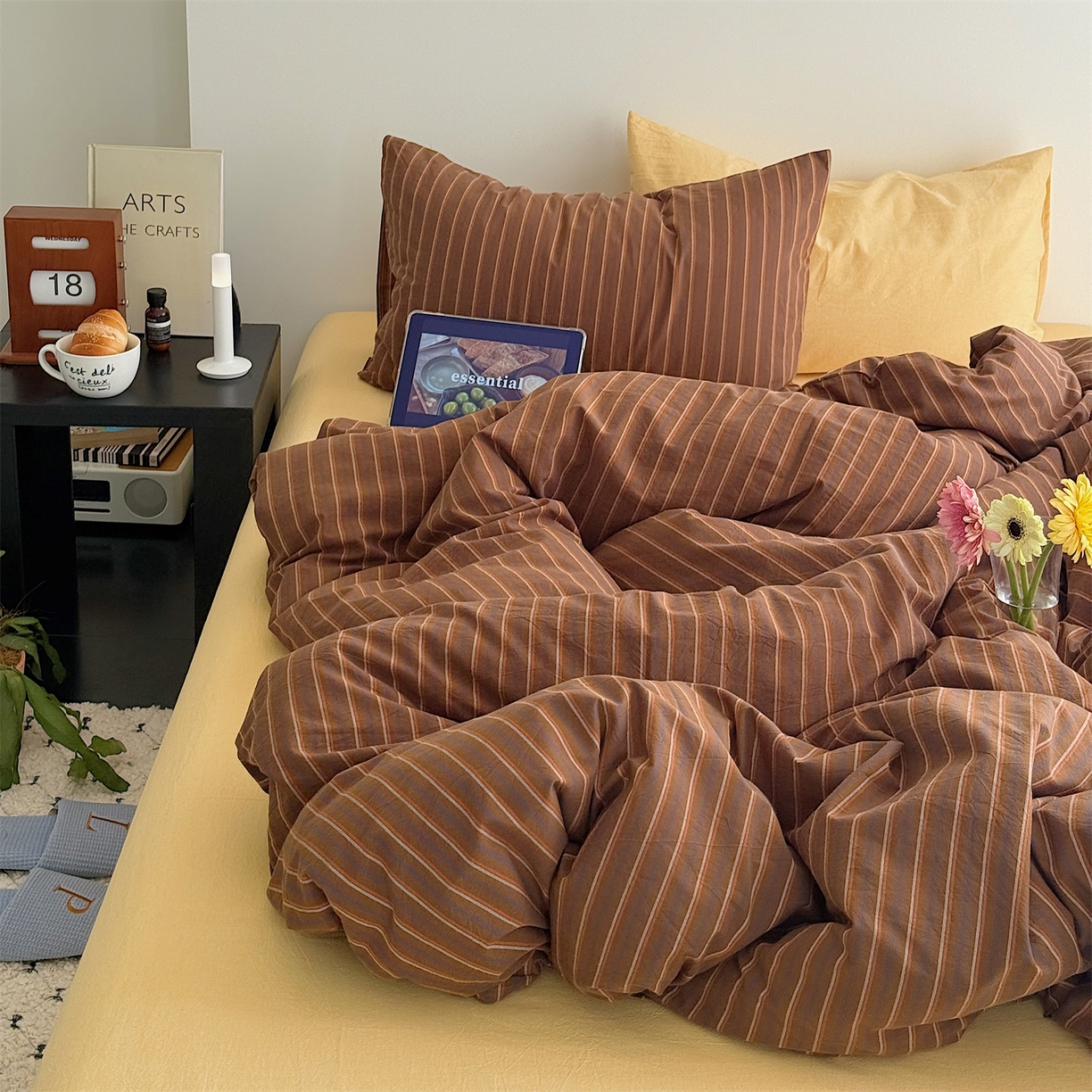 91家纺网 家纺一手货源 找家纺 三朵家纺 2026新款复古简约格子混搭全棉纯棉色织水洗棉四件套 波士顿