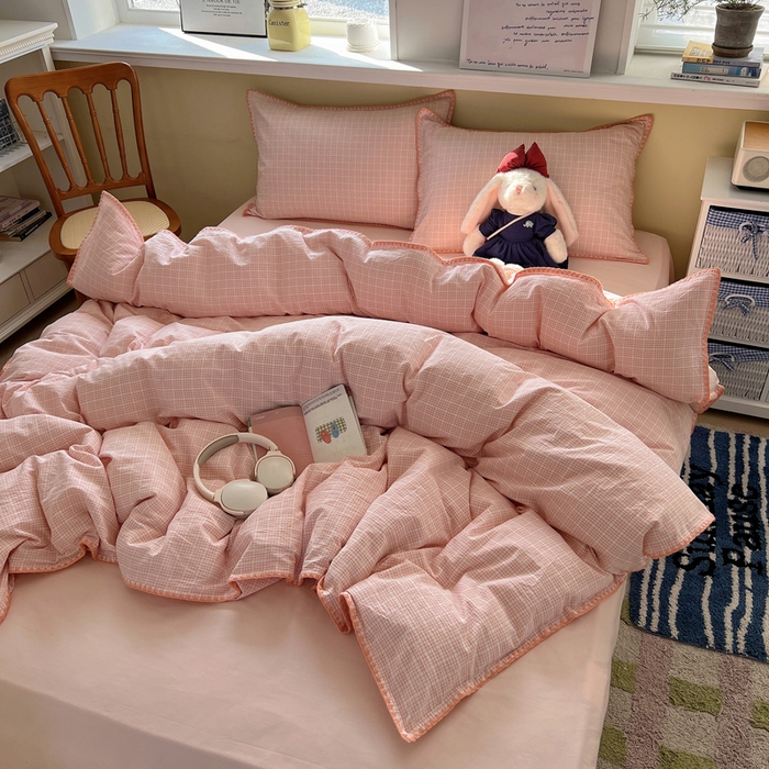 91家纺网 家纺一手货源 找家纺 （总）XIWEN-希文家纺 2026新款40支全棉色织水洗棉贝壳边四件套