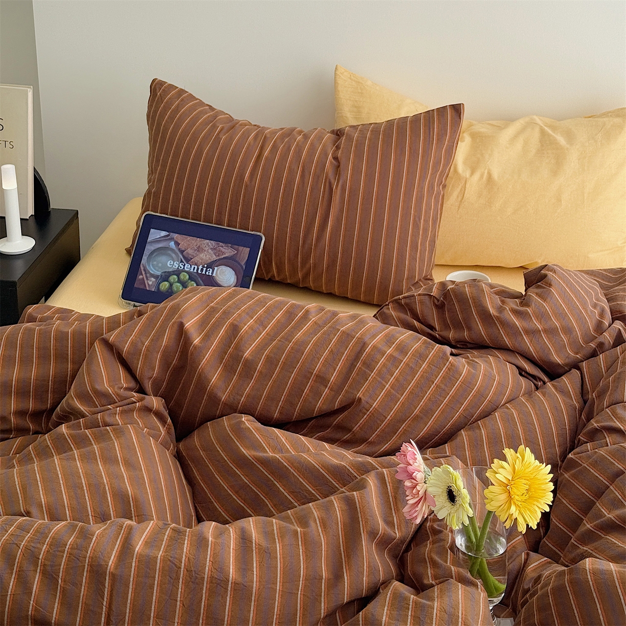 91家纺网 家纺一手货源 找家纺 三朵家纺 2026新款复古简约格子混搭全棉纯棉色织水洗棉四件套 波士顿