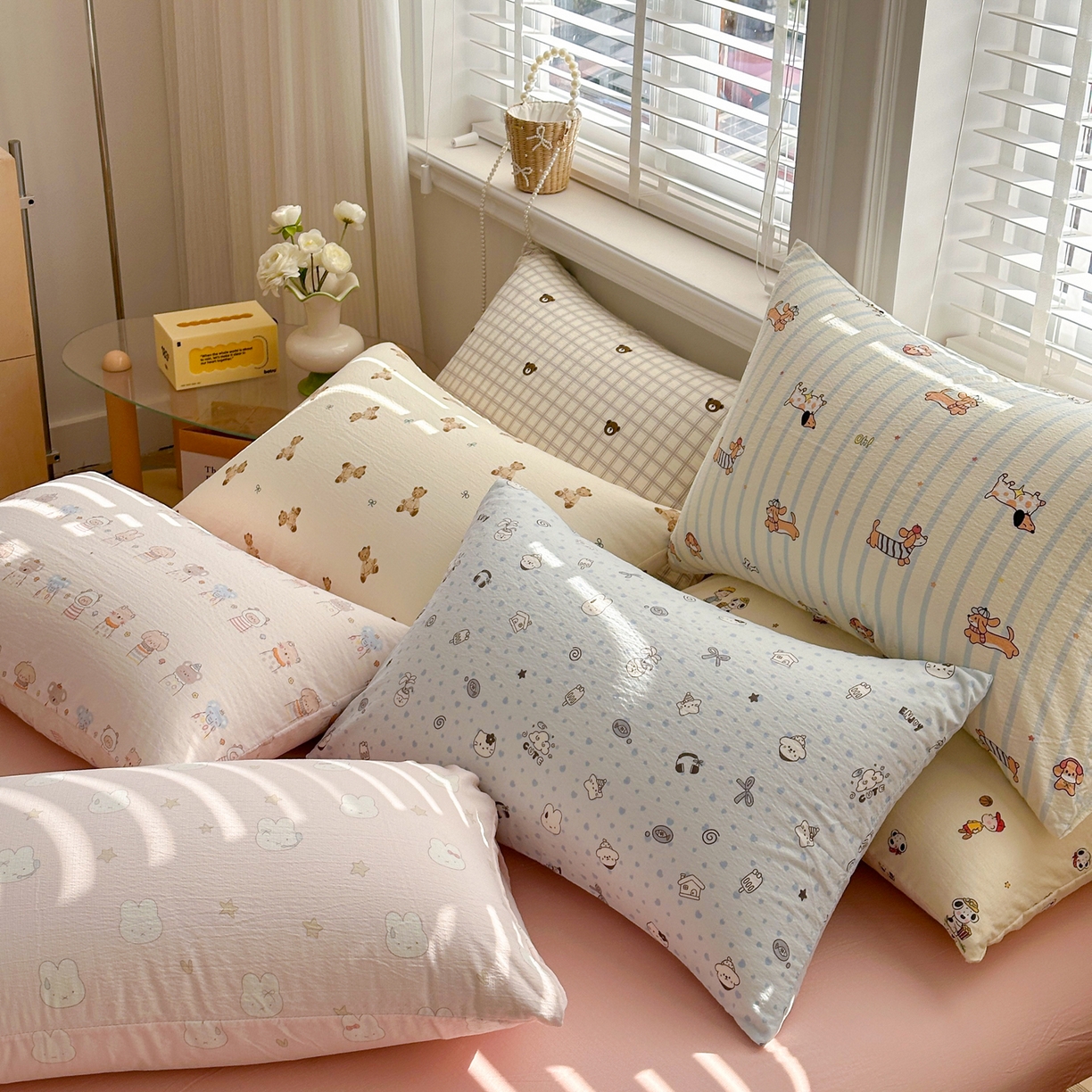 91家纺网 家纺一手货源 找家纺 多品家纺 2026新款奶呼呼超柔云感双层纱系列单枕套 组合图