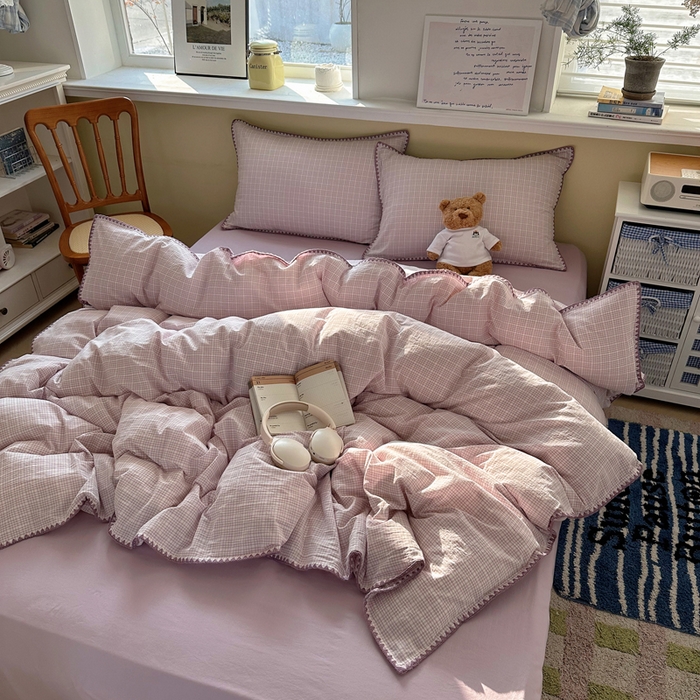 91家纺网 家纺一手货源 找家纺 （总）XIWEN-希文家纺 2026新款40支全棉色织水洗棉贝壳边四件套