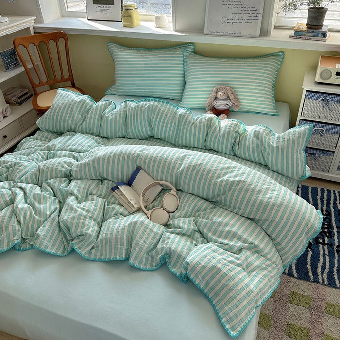 91家纺网 家纺一手货源 找家纺 （总）XIWEN-希文家纺 2026新款40支全棉色织水洗棉贝壳边四件套