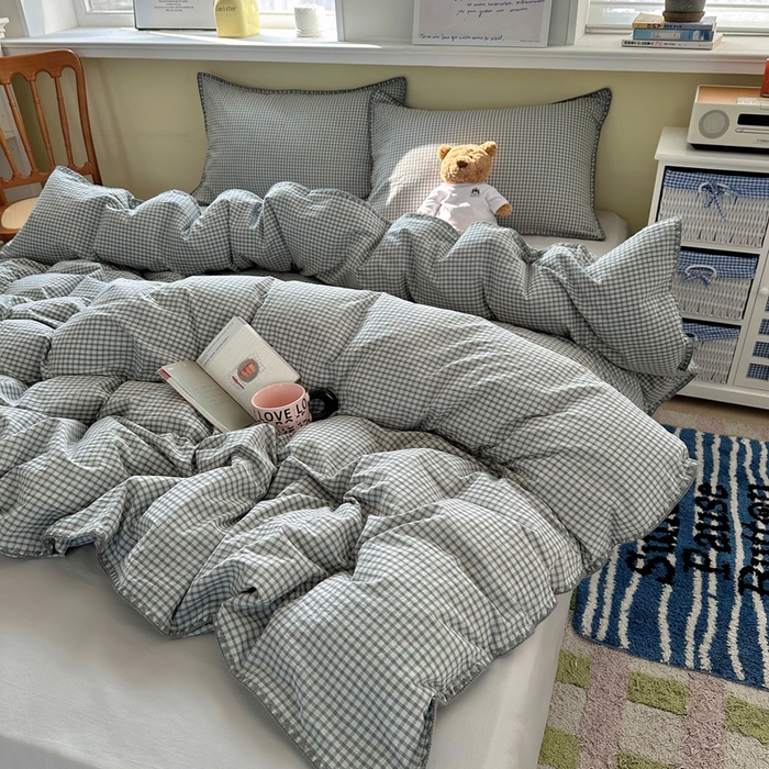 91家纺网 家纺一手货源 找家纺 XIWEN-希文家纺 2026新款40支全棉色织水洗棉贝壳边四件套 梵舍-绿