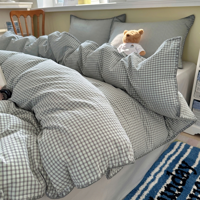 91家纺网 家纺一手货源 找家纺 XIWEN-希文家纺 2026新款40支全棉色织水洗棉贝壳边四件套 梵舍-绿