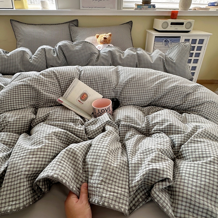 91家纺网 家纺一手货源 找家纺 XIWEN-希文家纺 2026新款40支全棉色织水洗棉贝壳边四件套 梵舍-绿