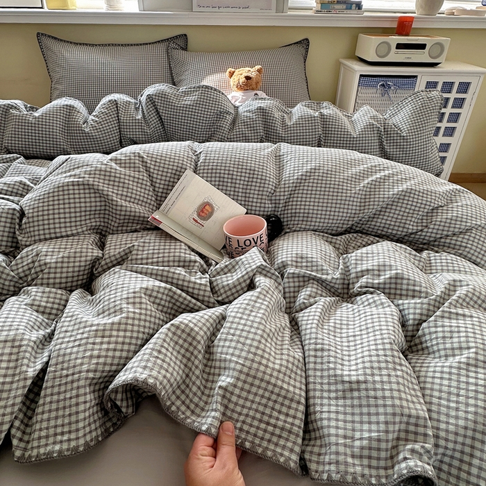 91家纺网 家纺一手货源 找家纺 XIWEN-希文家纺 2026新款40支全棉色织水洗棉贝壳边四件套 梵舍-绿