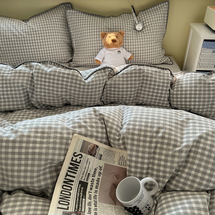 91家纺网 家纺一手货源 找家纺 XIWEN-希文家纺 2026新款40支全棉色织水洗棉贝壳边四件套 未央-灰