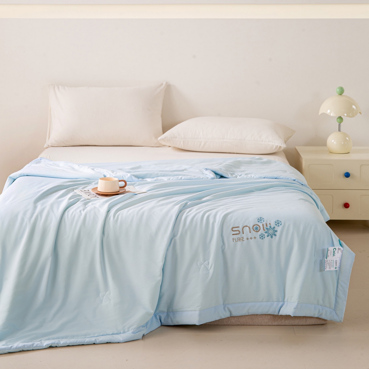 91家纺网 家纺一手货源 找家纺 心悦家纺 2026新款简约有氧凉感冰丝夏被夏凉被空调被 晴空蓝