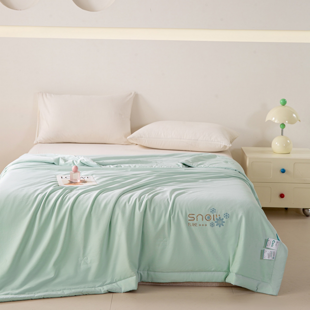 91家纺网 家纺一手货源 找家纺 心悦家纺 2026新款简约有氧凉感冰丝夏被夏凉被空调被 薄荷绿