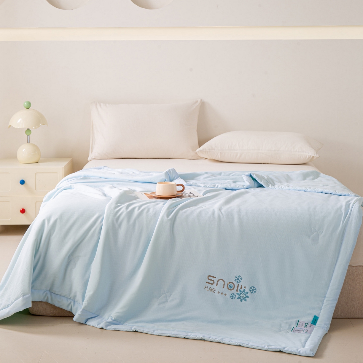 91家纺网 家纺一手货源 找家纺 心悦家纺 2026新款简约有氧凉感冰丝夏被夏凉被空调被 晴空蓝