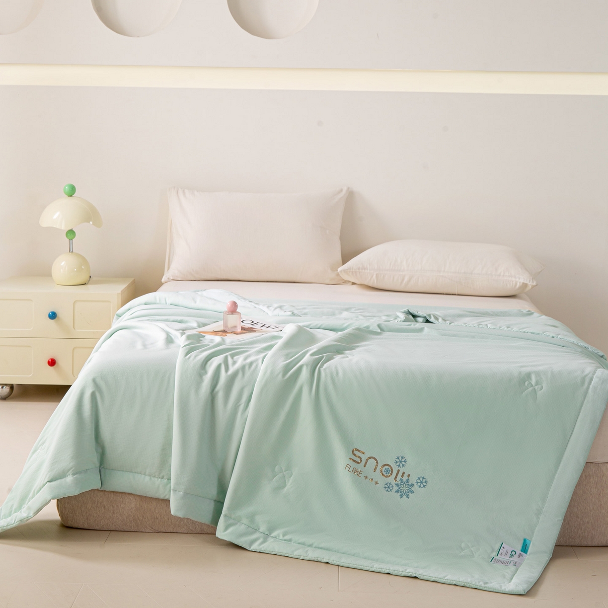 91家纺网 家纺一手货源 找家纺 心悦家纺 2026新款简约有氧凉感冰丝夏被夏凉被空调被 薄荷绿