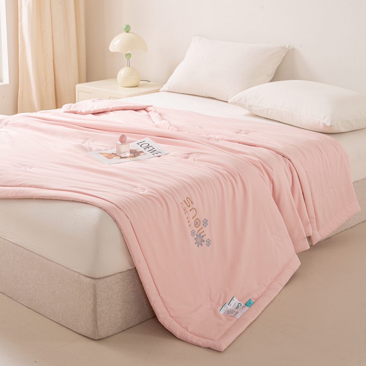 91家纺网 家纺一手货源 找家纺 心悦家纺 2026新款简约有氧凉感冰丝夏被夏凉被空调被 蜜桃粉