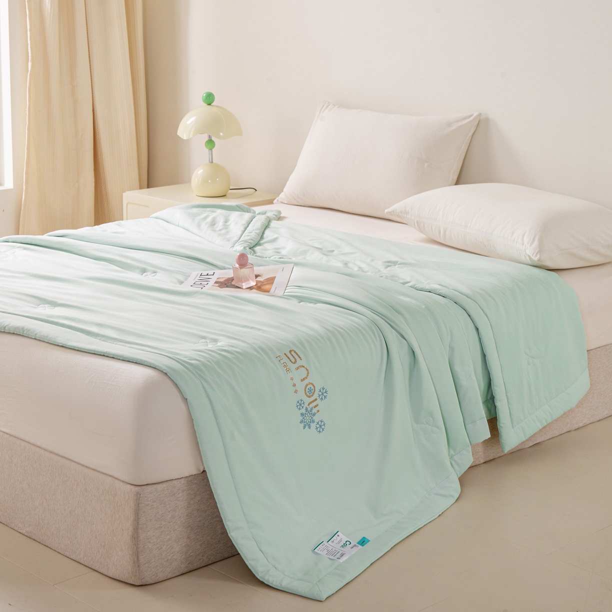 91家纺网 家纺一手货源 找家纺 心悦家纺 2026新款简约有氧凉感冰丝夏被夏凉被空调被 薄荷绿