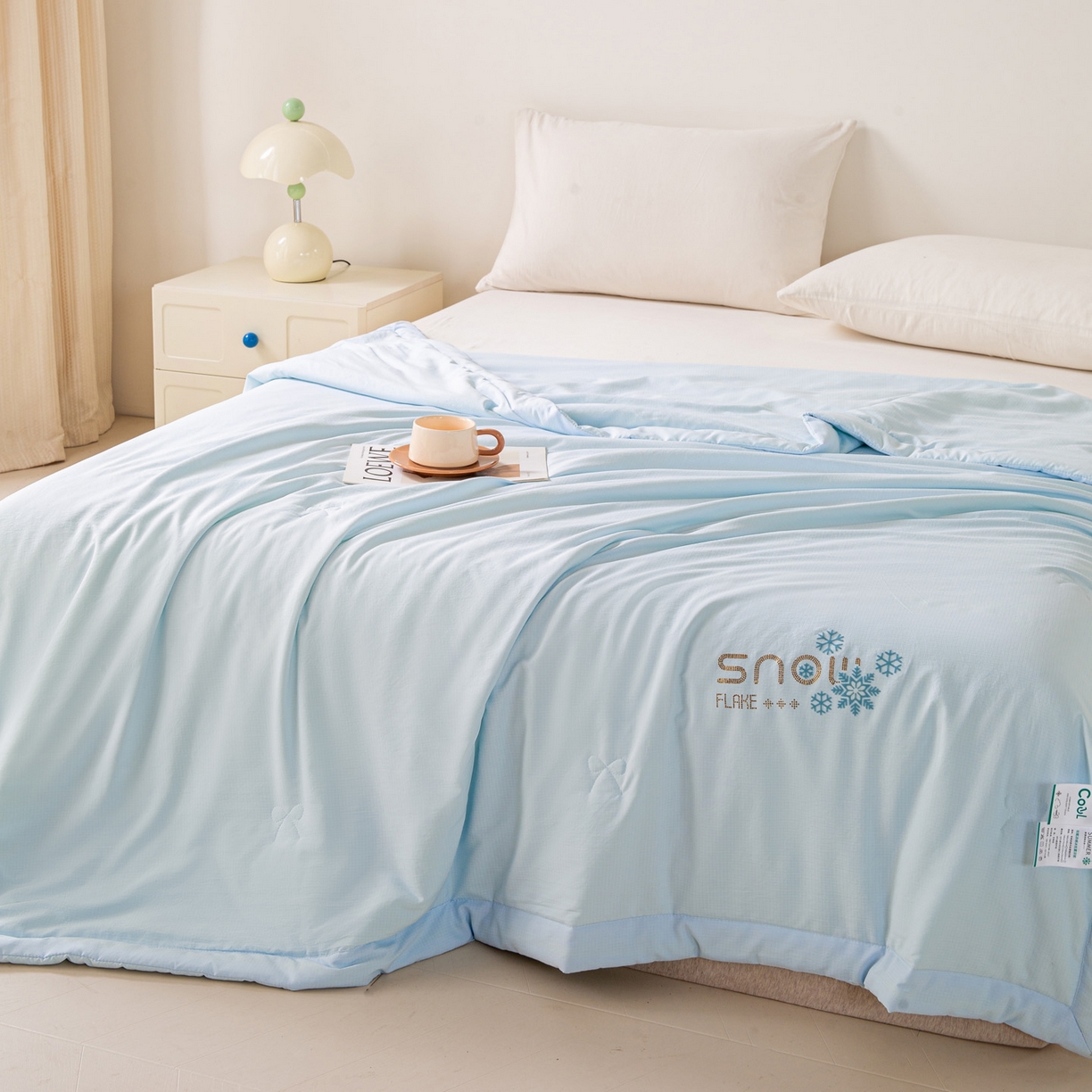 91家纺网 家纺一手货源 找家纺 心悦家纺 2026新款简约有氧凉感冰丝夏被夏凉被空调被 晴空蓝