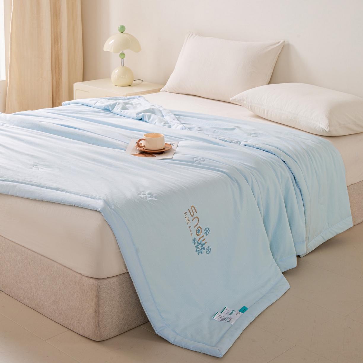 91家纺网 家纺一手货源 找家纺 心悦家纺 2026新款简约有氧凉感冰丝夏被夏凉被空调被 晴空蓝