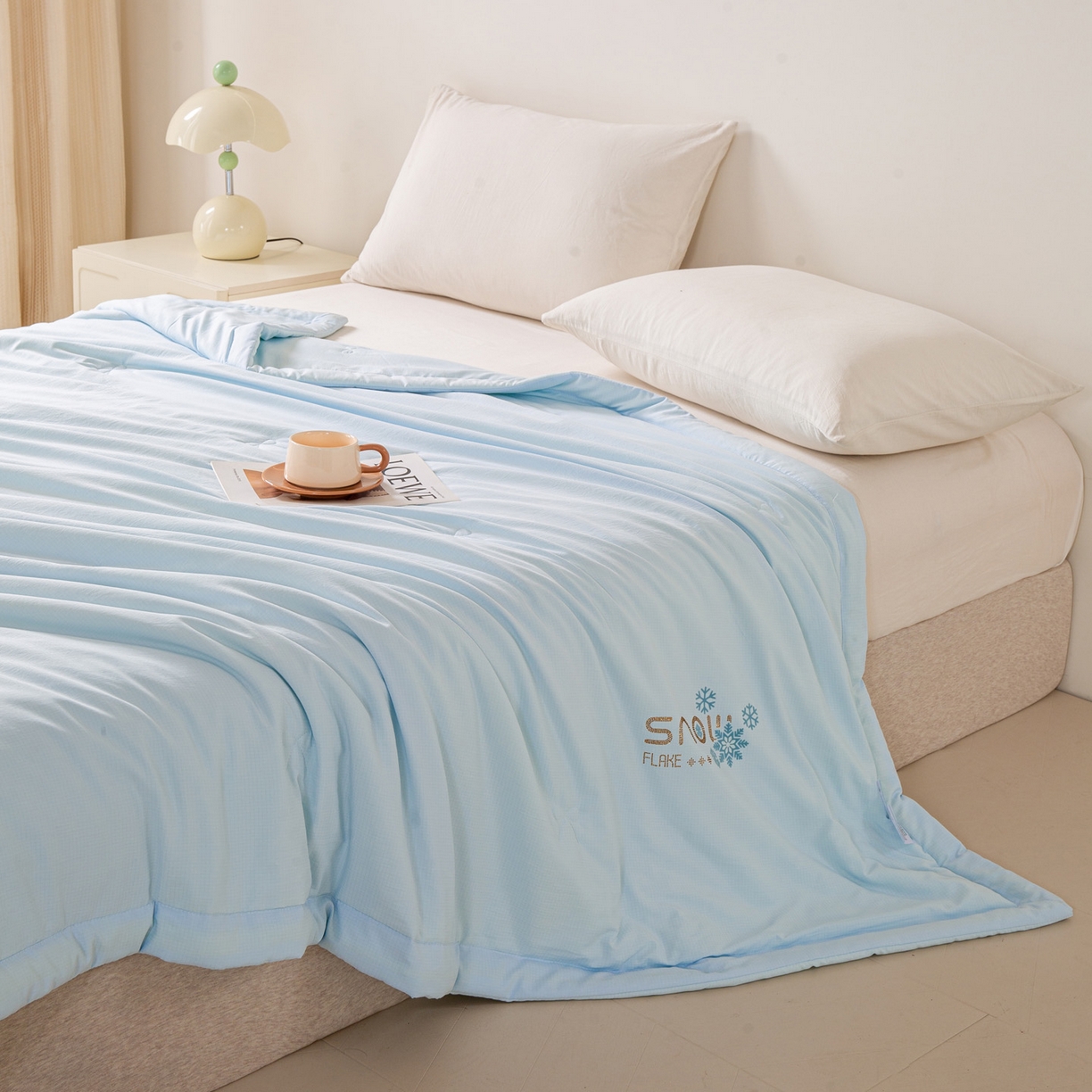 91家纺网 家纺一手货源 找家纺 心悦家纺 2026新款简约有氧凉感冰丝夏被夏凉被空调被 晴空蓝