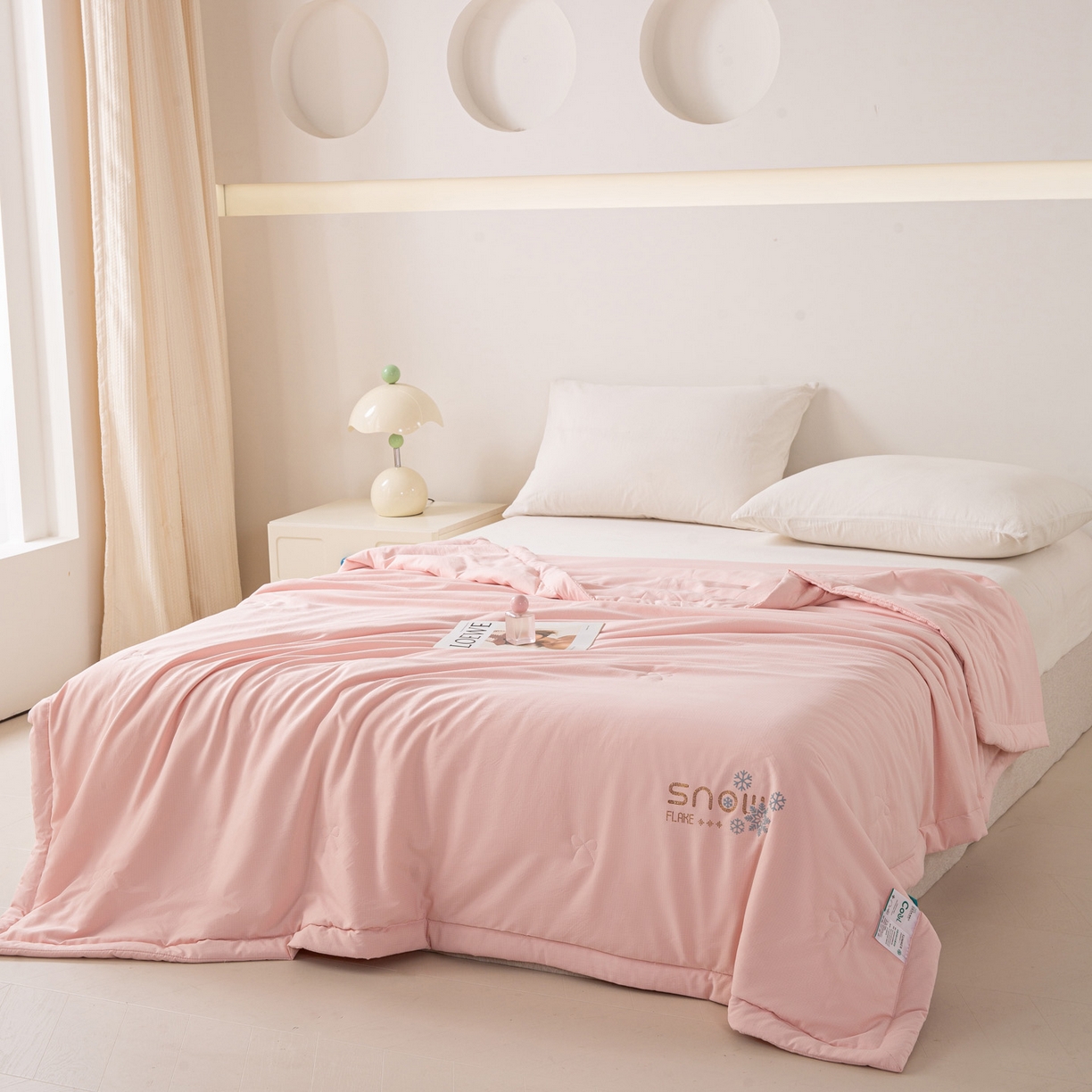 91家纺网 家纺一手货源 找家纺 心悦家纺 2026新款简约有氧凉感冰丝夏被夏凉被空调被 蜜桃粉