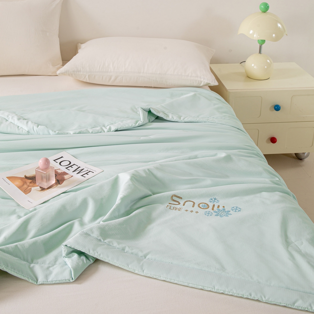 91家纺网 家纺一手货源 找家纺 心悦家纺 2026新款简约有氧凉感冰丝夏被夏凉被空调被 薄荷绿
