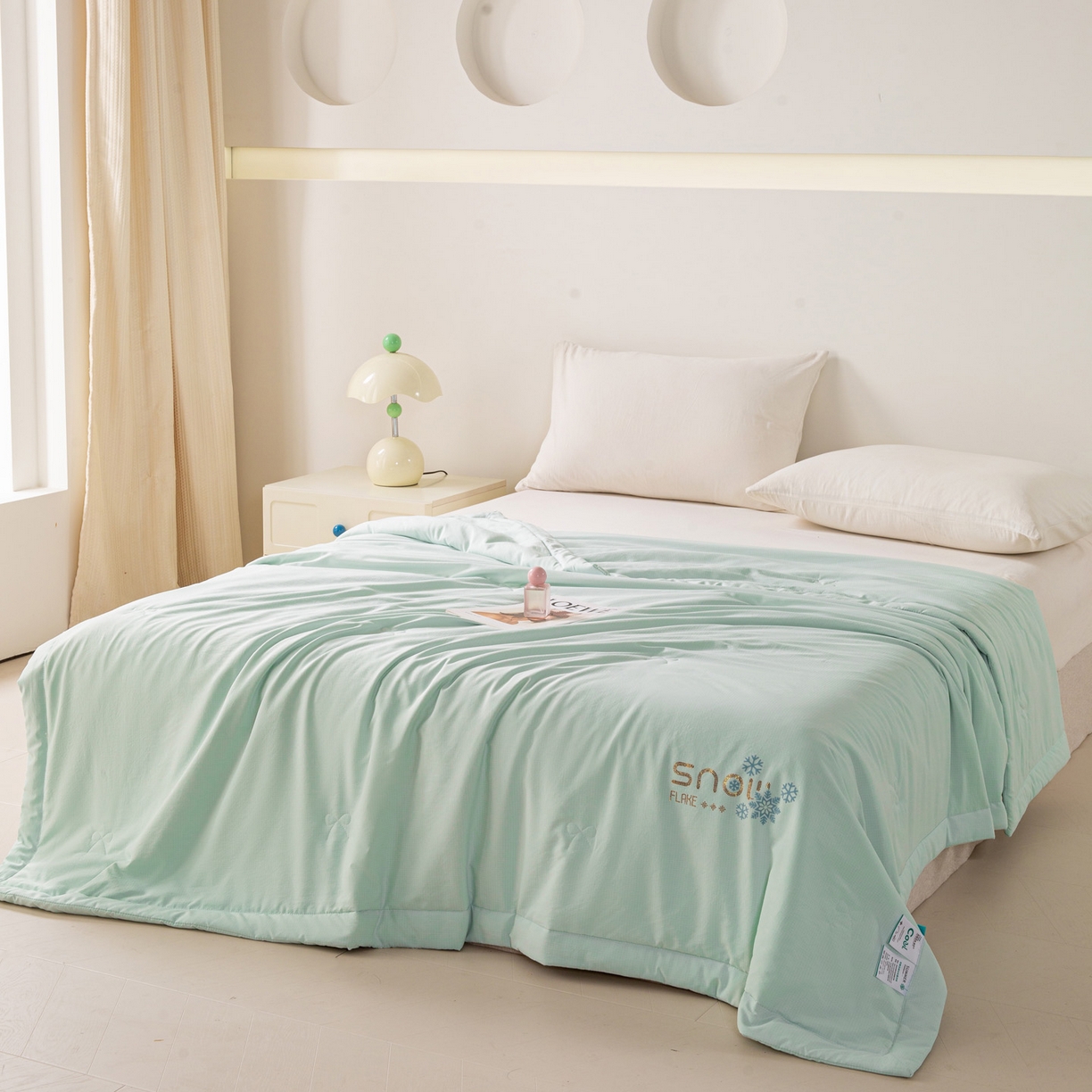 91家纺网 家纺一手货源 找家纺 心悦家纺 2026新款简约有氧凉感冰丝夏被夏凉被空调被 薄荷绿