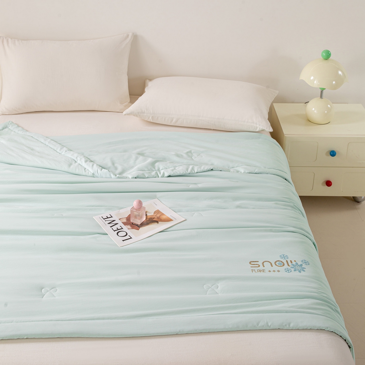 91家纺网 家纺一手货源 找家纺 心悦家纺 2026新款简约有氧凉感冰丝夏被夏凉被空调被 薄荷绿