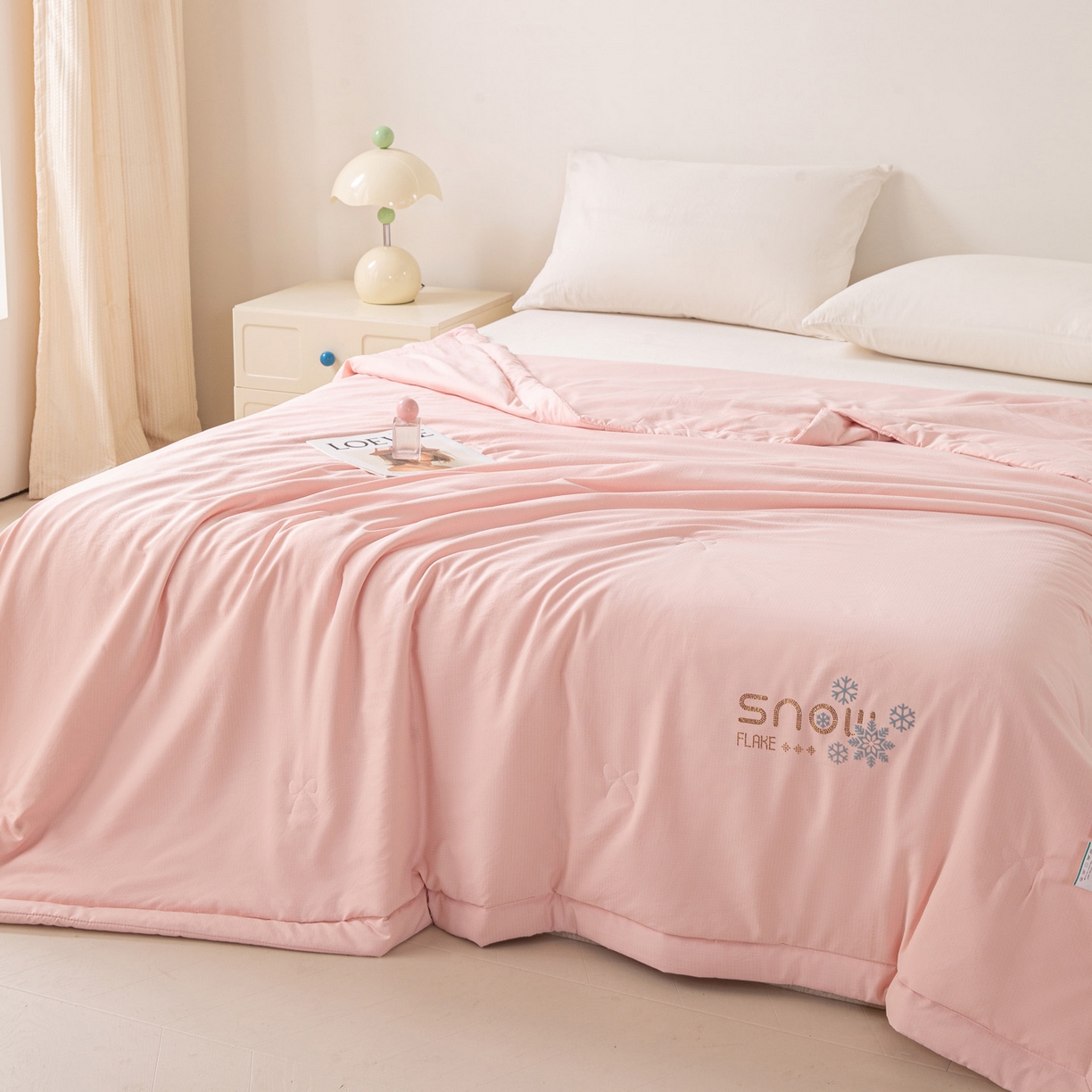 91家纺网 家纺一手货源 找家纺 心悦家纺 2026新款简约有氧凉感冰丝夏被夏凉被空调被 蜜桃粉