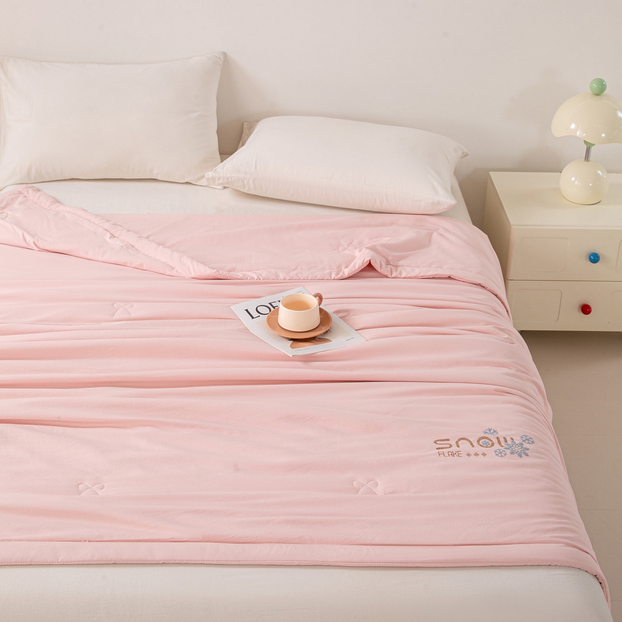 91家纺网 家纺一手货源 找家纺 心悦家纺 2026新款简约有氧凉感冰丝夏被夏凉被空调被 蜜桃粉