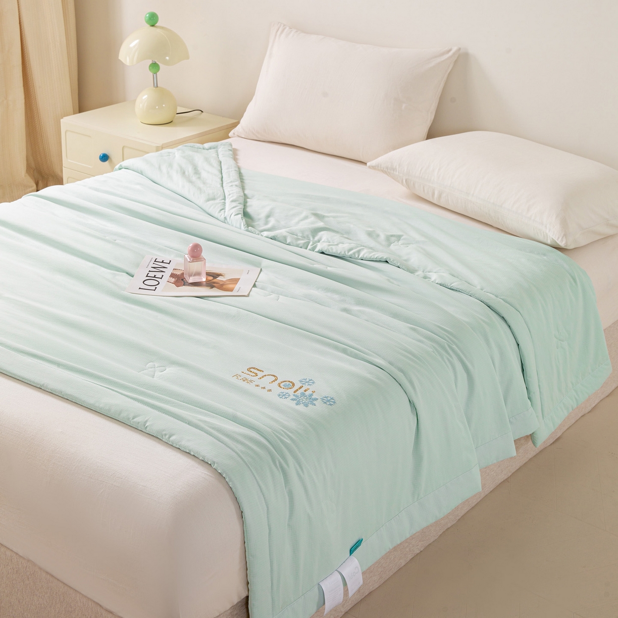 91家纺网 家纺一手货源 找家纺 心悦家纺 2026新款简约有氧凉感冰丝夏被夏凉被空调被 薄荷绿