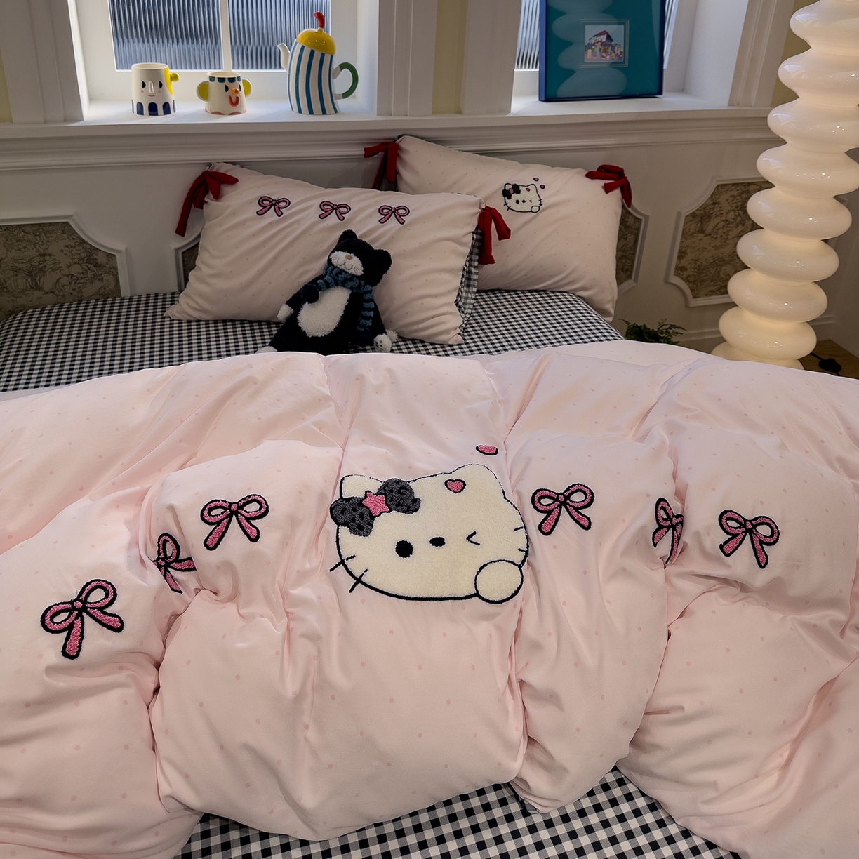 91家纺网 家纺一手货源 找家纺 盼季家纺 2026新款毛巾绣四件套蝴蝶结系列 蝴蝶结毛巾绣-丝带排排瞄