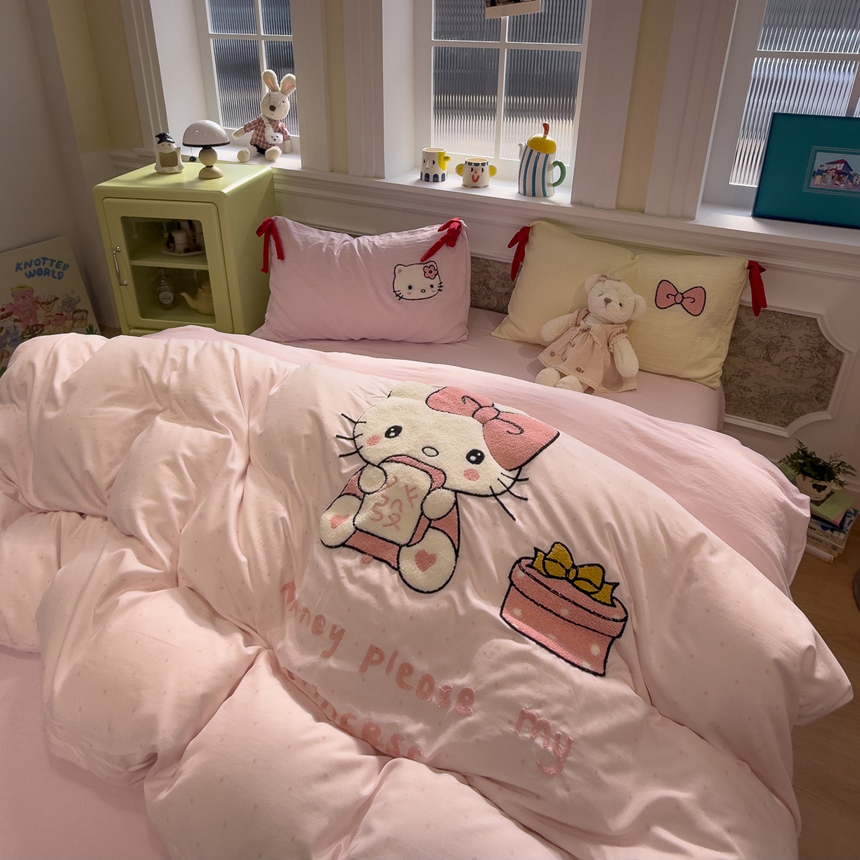 91家纺网 家纺一手货源 找家纺 盼季家纺 2026新款毛巾绣四件套蝴蝶结系列 蝴蝶结毛巾绣-发财喵喵