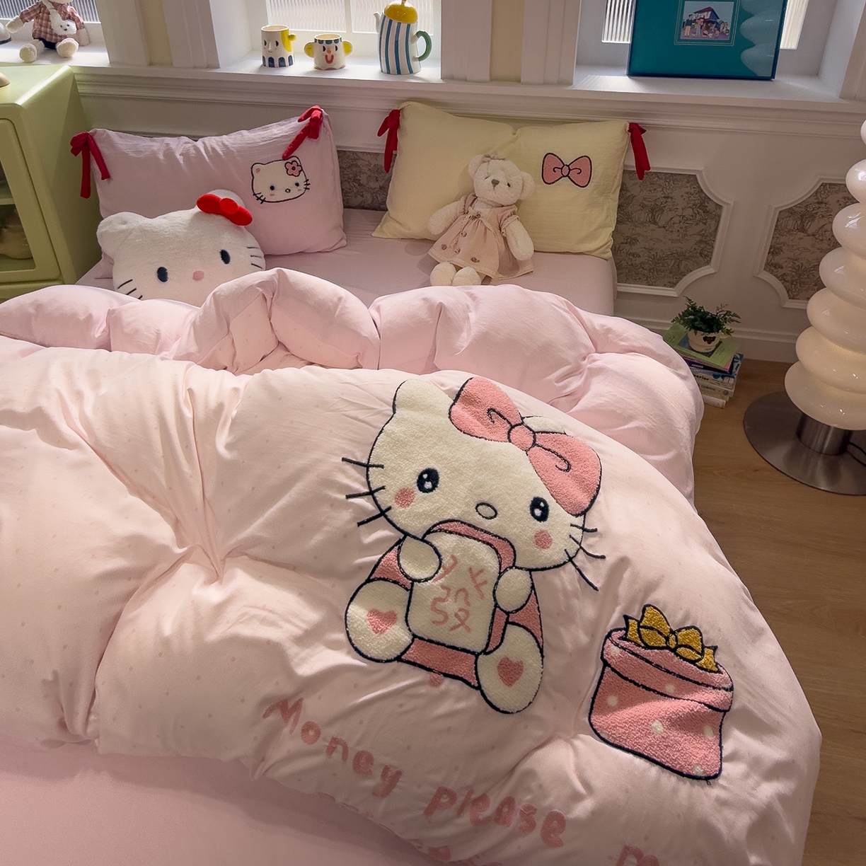 91家纺网 家纺一手货源 找家纺 盼季家纺 2026新款毛巾绣四件套蝴蝶结系列 蝴蝶结毛巾绣-发财喵喵