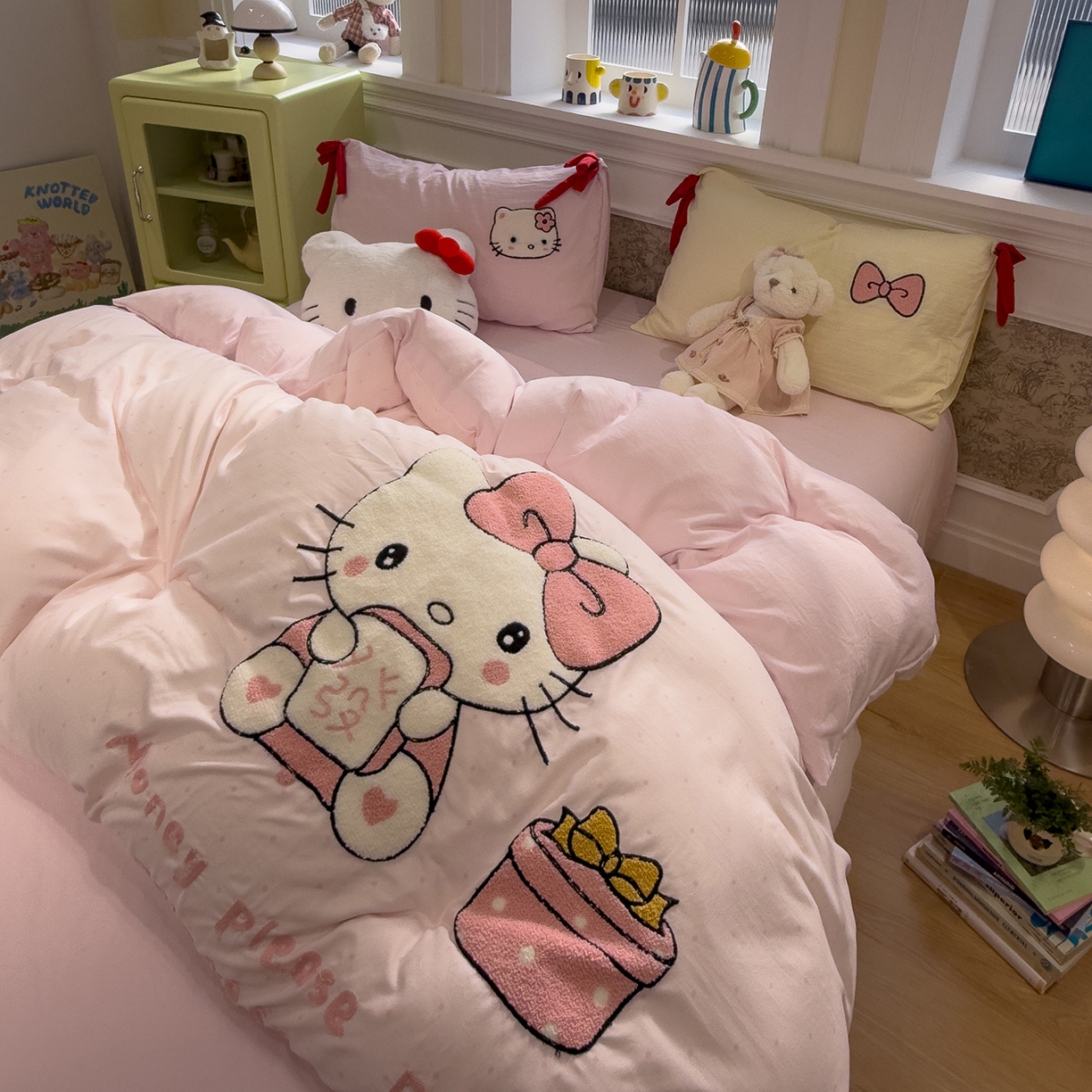 91家纺网 家纺一手货源 找家纺 盼季家纺 2026新款毛巾绣四件套蝴蝶结系列 蝴蝶结毛巾绣-发财喵喵