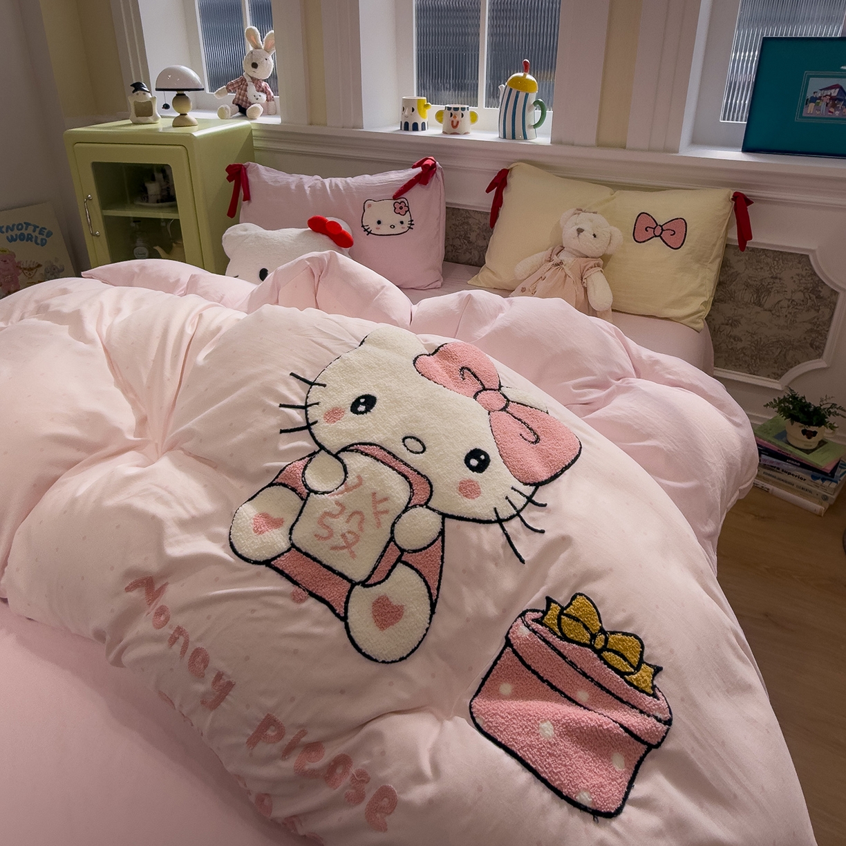 91家纺网 家纺一手货源 找家纺 盼季家纺 2026新款毛巾绣四件套蝴蝶结系列 蝴蝶结毛巾绣-发财喵喵