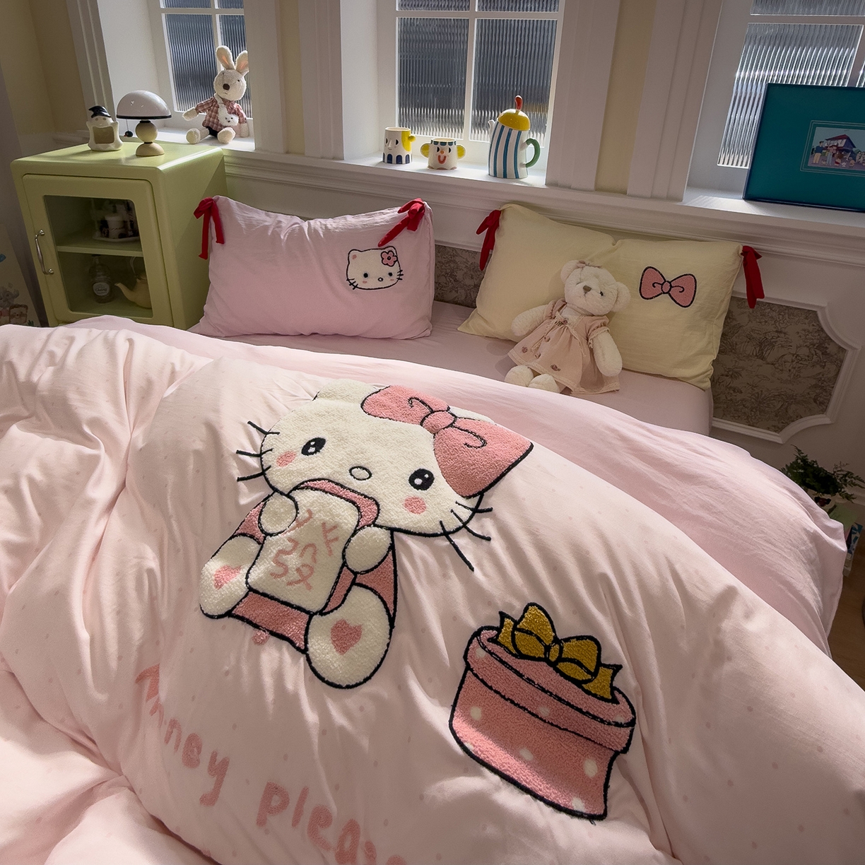 盼季家纺 2026新款毛巾绣四件套蝴蝶结系列 蝴蝶结毛巾绣-发财喵喵