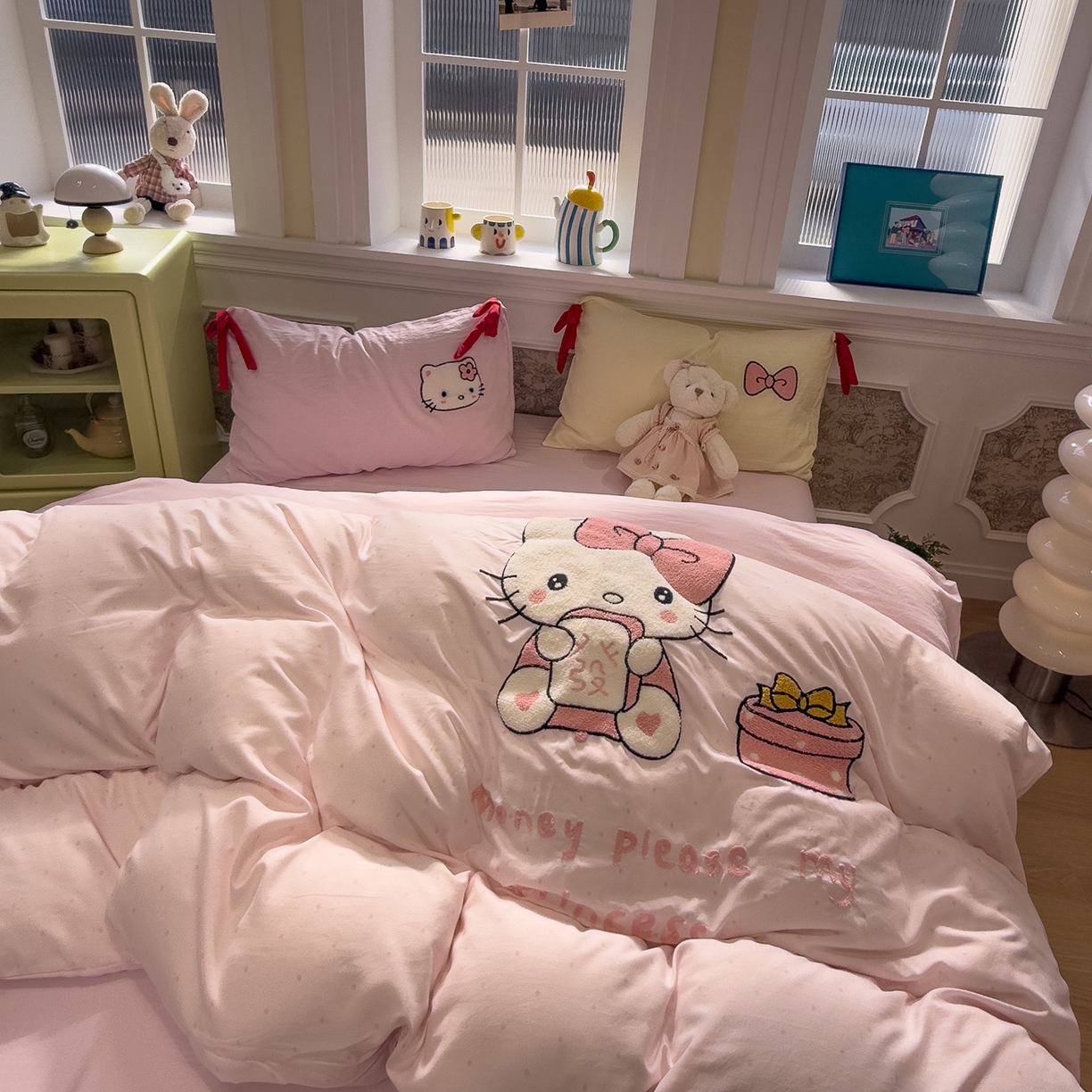 91家纺网 家纺一手货源 找家纺 盼季家纺 2026新款毛巾绣四件套蝴蝶结系列 蝴蝶结毛巾绣-发财喵喵