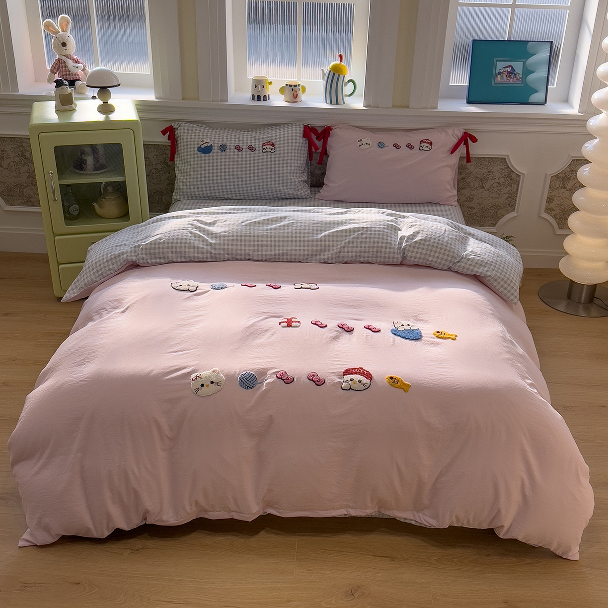 91家纺网 家纺一手货源 找家纺 盼季家纺 2026新款毛巾绣四件套蝴蝶结系列 蝴蝶结毛巾绣-蝴蝶结喵喵