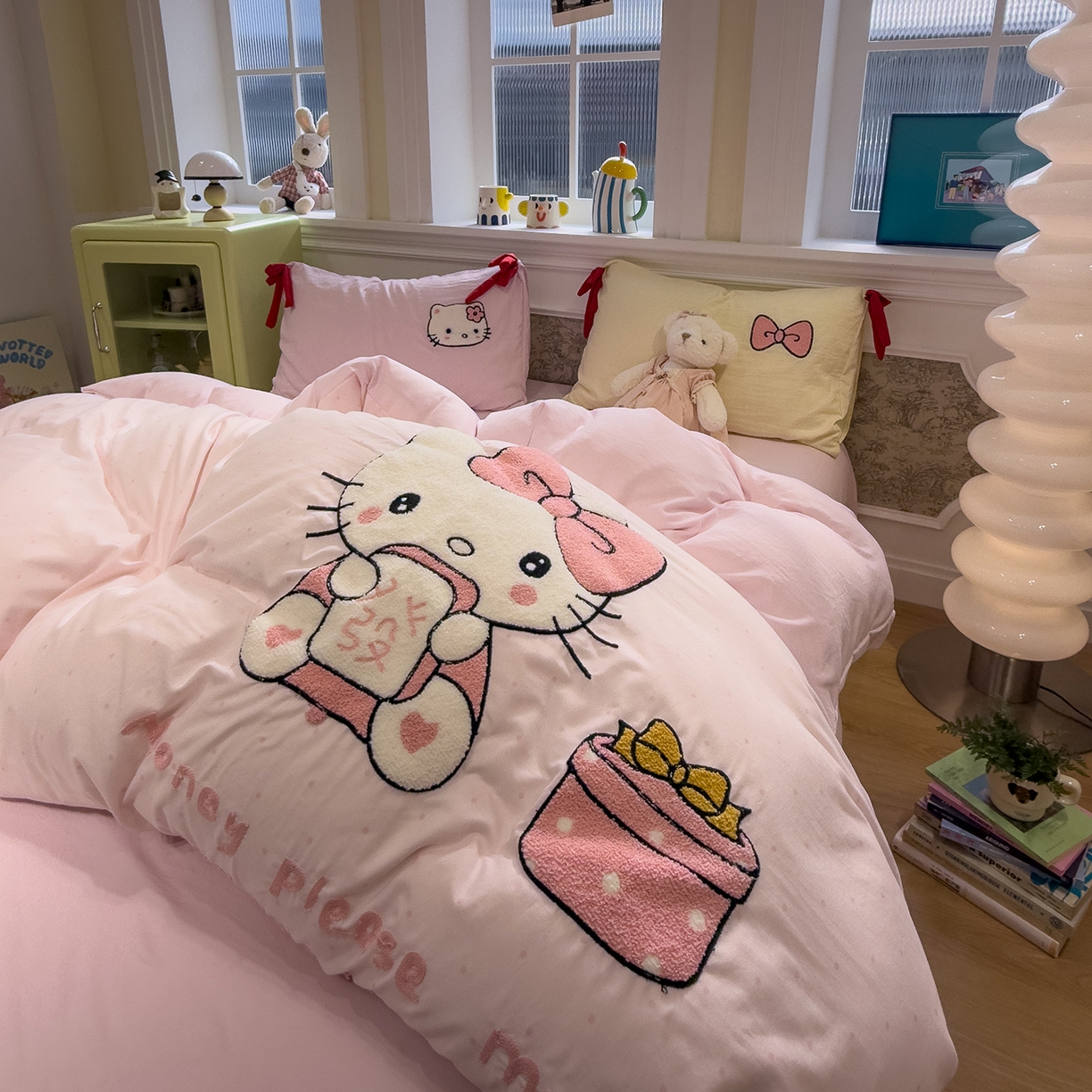 91家纺网 家纺一手货源 找家纺 盼季家纺 2026新款毛巾绣四件套蝴蝶结系列 蝴蝶结毛巾绣-发财喵喵