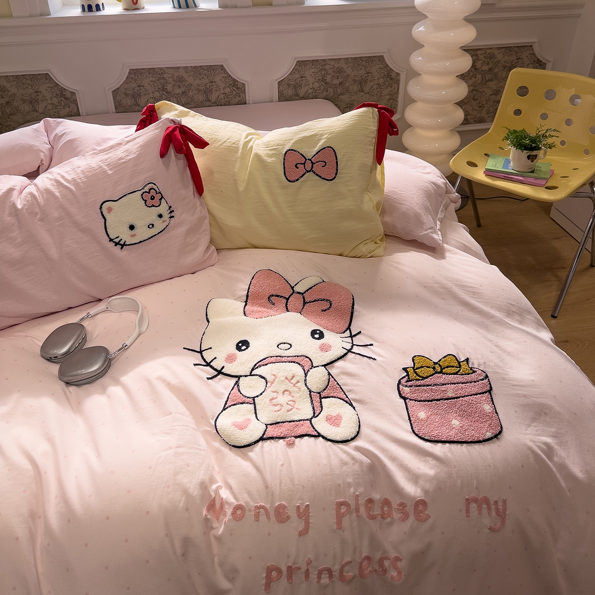 91家纺网 家纺一手货源 找家纺 盼季家纺 2026新款毛巾绣四件套蝴蝶结系列 蝴蝶结毛巾绣-发财喵喵