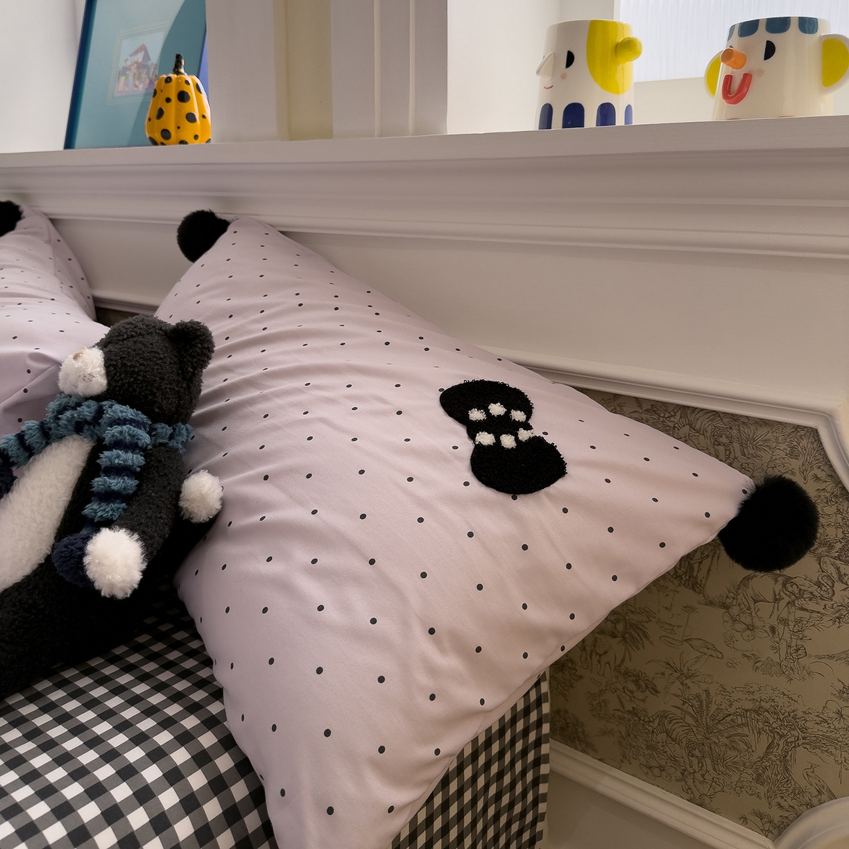 91家纺网 家纺一手货源 找家纺 盼季家纺 2026新款毛巾绣四件套波点系列 毛巾绣-紫波猫咪酱