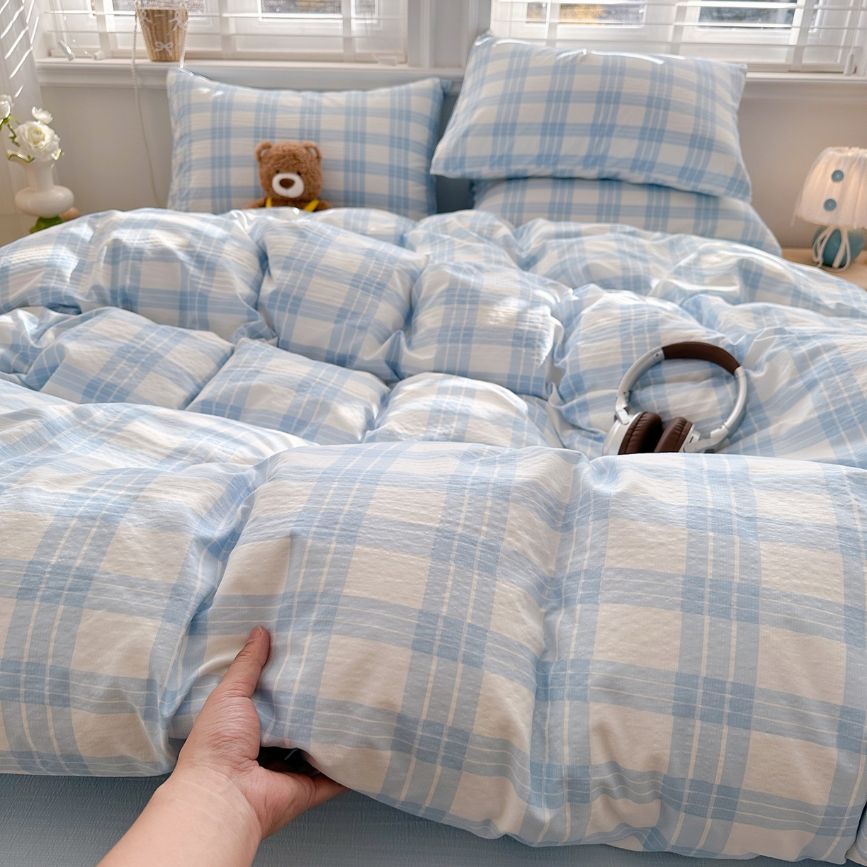 91家纺网 家纺一手货源 找家纺 多品家纺 2026新款奶呼呼超柔云感双层纱系列单被套 半岛兰格