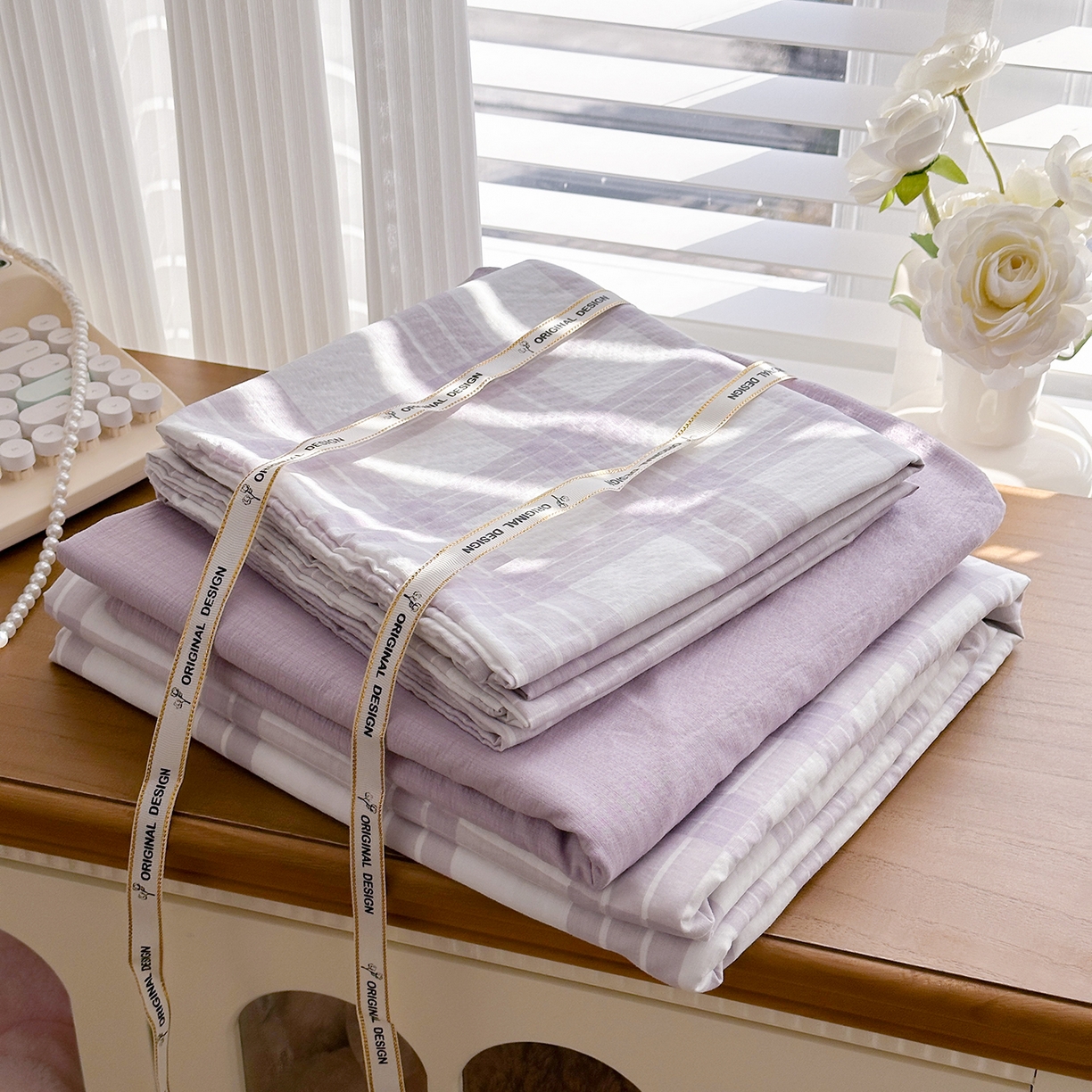 91家纺网 家纺一手货源 找家纺 多品家纺 2026新款奶呼呼超柔云感双层纱系列单被套 半岛紫格