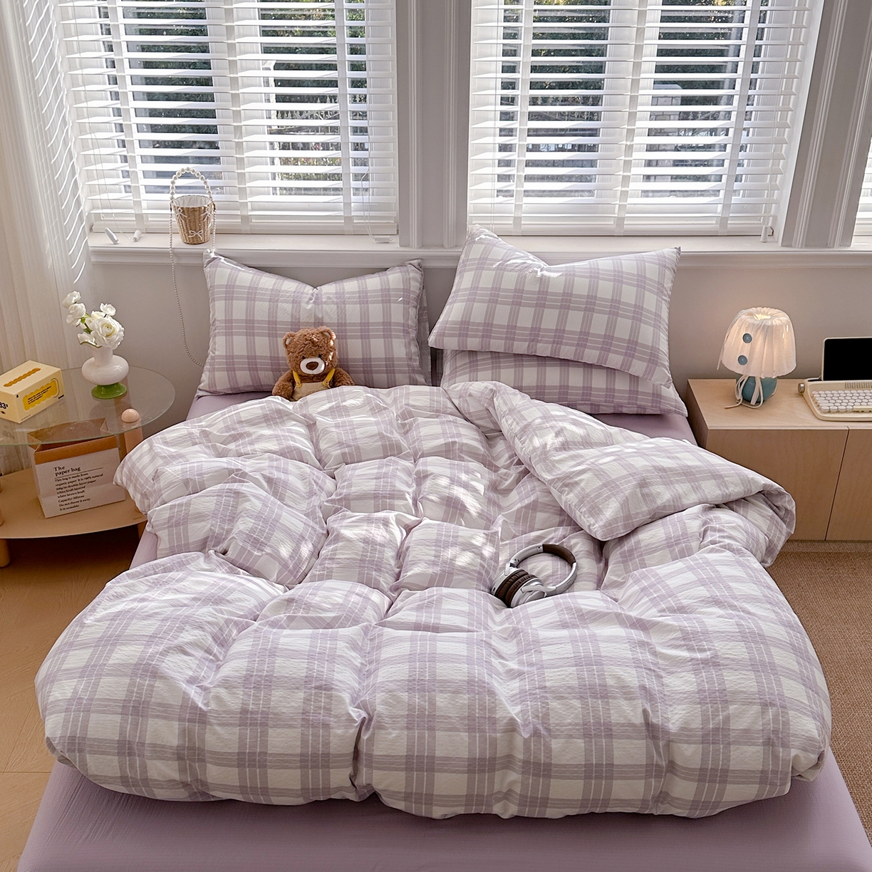 91家纺网 家纺一手货源 找家纺 多品家纺 2026新款奶呼呼超柔云感双层纱系列单被套 半岛紫格